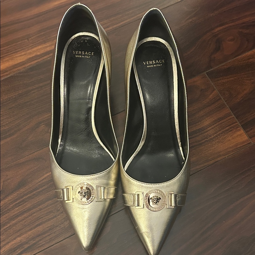 Versace Gold Pointed Toe Heels
